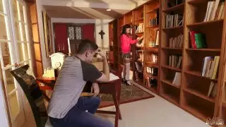 Charming latin girl with glasses gets fucked in the library