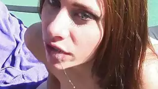 Anya got her mouth full of Tonys cum at the poolside
