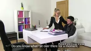 Dude fucks female agent for a job in an office