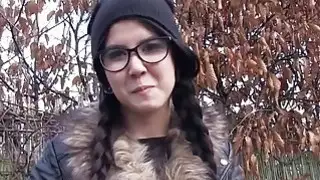 Hot ass babe fucks in jacket outdoor