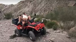 Filthy black haired bitch Vanessa May is fucked over a quad bike