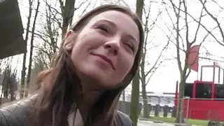 Belgian hottie sucks cock in public