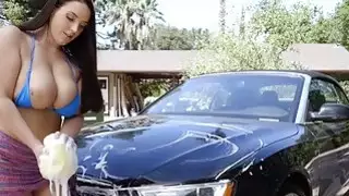 Neighbour spying busty babe washing car