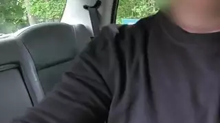 Colegues fucking in fake taxi in public